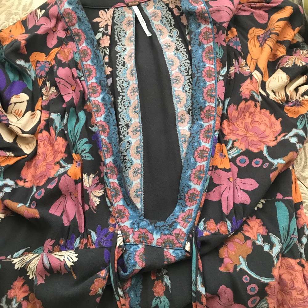 Free People Flowered Front Tie Tunic